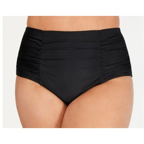 Island Escape Solid BLACK Plus Size High-Waist Bikini Swim Bottom US 22W 3X - Picture 1 of 4